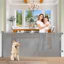 Retractable Baby Gates 65" Wide Baby Gate for Stairs Retractable Dog Gate Indoor Mesh Pet Gate Outdoor Retractable Gate Stair Gates for Kids or Pets Child Gate Dog Gates for Doorways, Decks, Gray