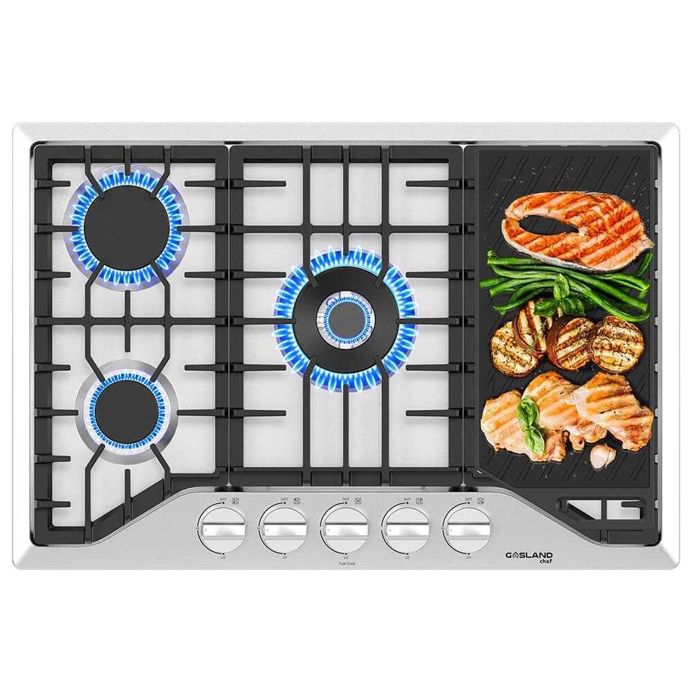 GASLAND 30 in. NG/LPG Convertible Gas Cooktop in Stainless Steel with 5-Burners and Reversible Cast Iron Grill/Griddle PRO GH3305SF