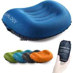 TREKOLOGY Ultralight Inflatable Camping Travel Pillow - ALUFT 2.0 Compressible, Compact, Comfortable, Ergonomic Inflating Pillows for Neck & Lumbar Support While Camp, Hiking, Backpacking (Navy Blue)