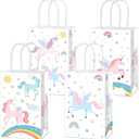 12Pcs Unicorn Party Favor Gift Bags with Handles Pastel Rainbow themed Goodie Bags Candy Bag for Birthday Party Decorations Paper Unicorn Gift Treat Bag for Kids Girl Baby Shower Parties Supplies