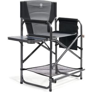 EVER ADVANCED Medium Tall Directors Chair Foldable Makeup Artist Chair Bar Height with Side Table Cup Holder and Pocket Footrest, Supports 400LBS (Grey, Seat Height: 23.2 inches)