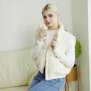 Women's Winter Outerwear Vests Crop Puffer Vest Lightweight Sleeveless Padded High Stand Collar Jacket (White, L)