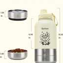 34oz Dog Water Bottle, Stainless Steel Dog Water Bottle Dispenser with Detachable Food & Water Bowls, Keeps Water Hot/Cold, for Walking, Hiking, Camping(Cream)