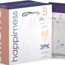 happimess HPM3000B-WHITE 5.3 Gallon Kitchen Drawstring Trash Bags, Trash Can Liner, White, 60-Count, 3-Packs of 20 Liners