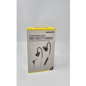 Acoustix High Fidelity Earbuds Lightweight Wired Headphones Mic IPX4 Splashproof