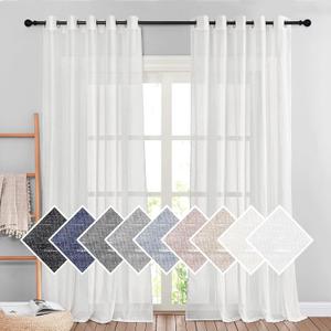 NICETOWN Privacy White Sheer Linen Curtains 96" L, Grommet Semi Sheer Linen Elegant Vertical Drapes with Light Filtering Window Treatments for Farmhouse/Porch, 140" W Total 2 Panels