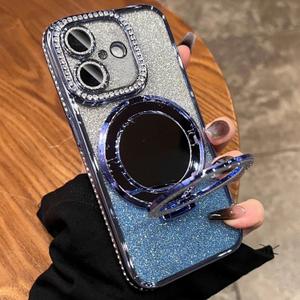 For iPhone 16 Plus Rhinestone Mirror Glitter MagSafe TPU Phone Case(Sierra Blue)