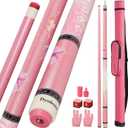 Pink Pool Cue 19oz - 58 inch Canadian Maple Wood 13mm Leather Tip, Floral Design Metallic Paint Lacquer, 3/88 Joint with Case, Chalks, Gloves, Protectors