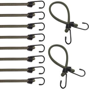 18 Inch Bungee Cords with Hooks, 10 Pack 9mm Elastic Cord Superior Material Multi-Purpose Bungee Cords Heavy Duty Outdoor for Tent,Luggage Rack,Various Cargoes, Weatherproof & UV,Olive