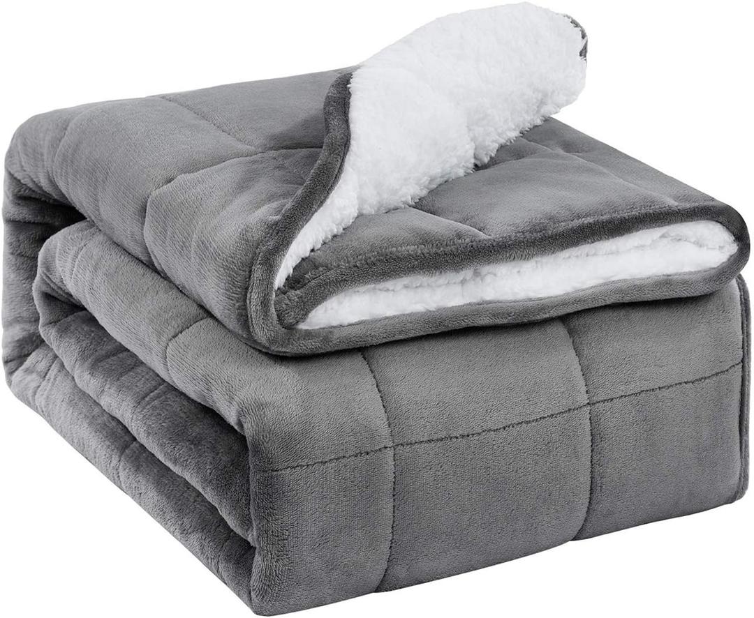 Uttermara Weighted Blanket Twin 15 Pounds for Adults 48x72 inches, Soft Plush Fleece & Cozy Warm Sherpa Weighted Blankets Great for Sleep & Calming, Twin Size Heavy Blanket for Couch Bed, Grey, 48" x 72" 15lbs