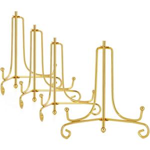 LIONWEI LIONWELI 4 Inch Gold Iron Plate Stand Holder Easel Display Stand for Plate?Picture?Photo and More,4 pcs.