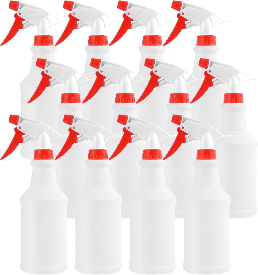 12 PCS 16 Oz Spray Bottle,Plastic Spray Bottles for Cleaning,Reusable Empty Refillable Solutions Bottle,Spray Bottle Bulk for Garden,Plants,Water,Kitchen and Commercial