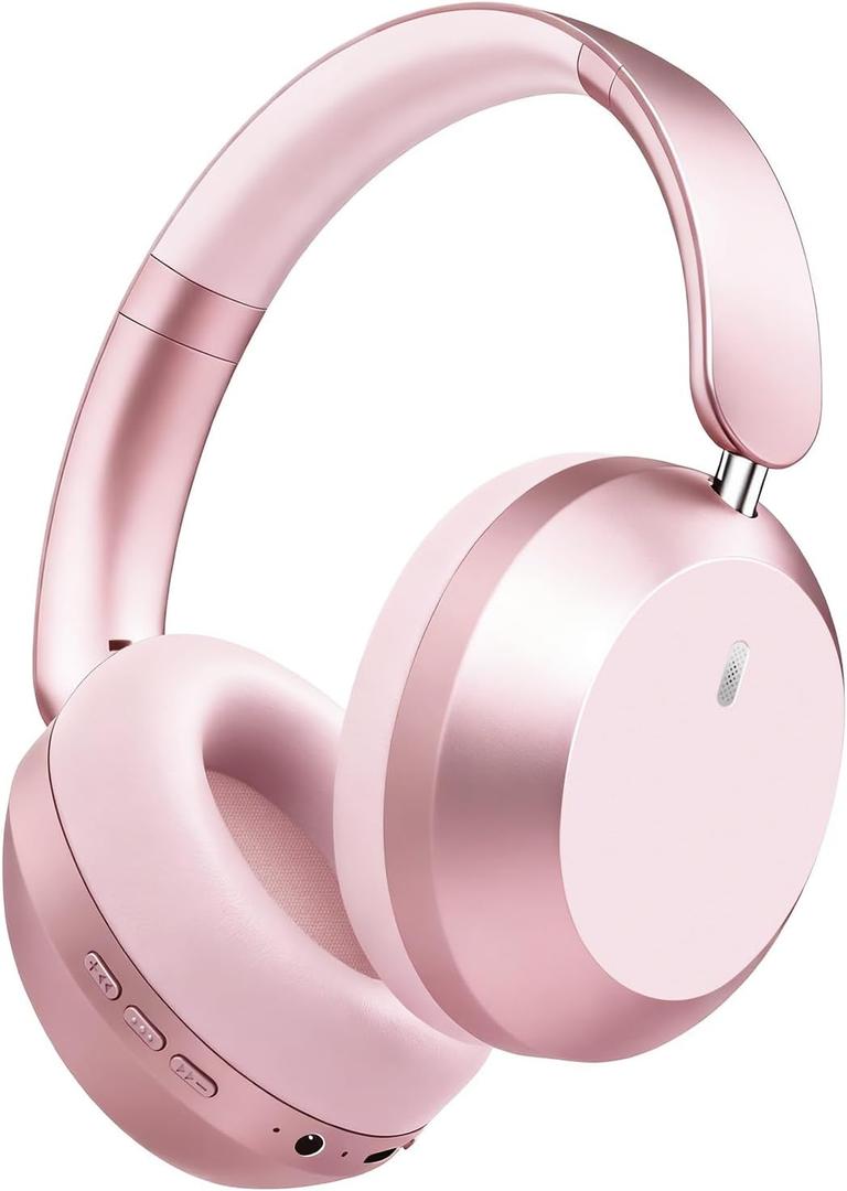 Wentronic Y05 Bluetooth Headphones Wireless Over Ear Noise Cancelling with Microphone 48 Hours Playtime, High Sound Quality Foldable Soft Earpads Headphones for Travel-Pink
