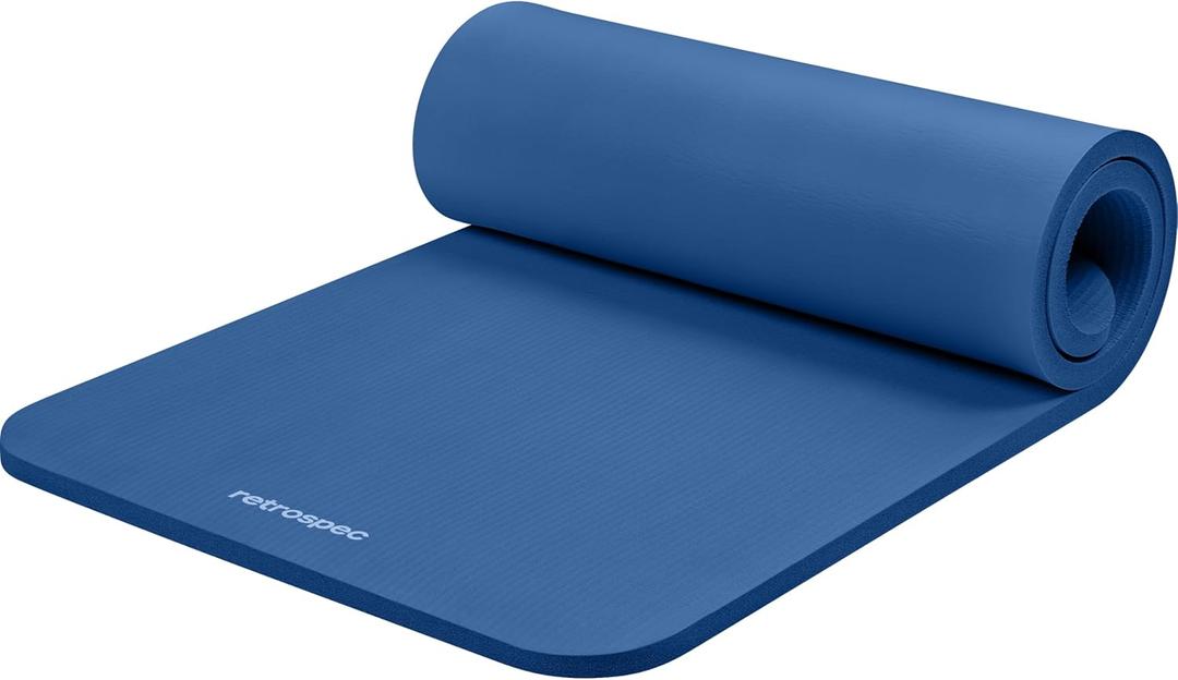 Retrospec Solana Yoga Mat 1" Thick w/Nylon Strap for Men & Women - Non Slip Exercise Mat for Home Yoga, Pilates, Stretching, Floor & Fitness Workouts, Denim Blue 