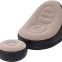 MENGDUO Inflatable Leisure Sofa Chair and Footstool Outdoor Folding Lounger Sofa Flocking Lazy Couch (Khaki)