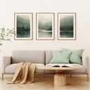 Large Watercolor Green Forest Mountain Framed Canvas Wall Art Set,Abstract Pine Tree Lake Landscape Wall Decor,Modern Nature Scenery Artwork for Living Room,Bedroom,Office-24 x36 x3
