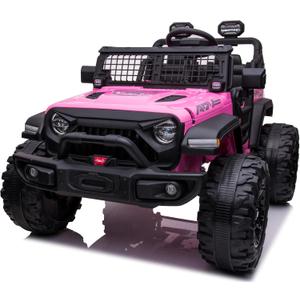 2 Seaters Kids Ride On Truck with Remote Control, 24V 9Ah 20" Large Seat + 15.5" Large Wheels, Electric Riding Car with Led Light,Storage Space, Bottle Holder,Music, Horn,USB for Toddlers Gift,Pink