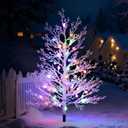 Brightever 3FT Artificial Small Christmas Tree with Lights, Pre-lit Waterproof Outdoor Christmas Tree, 40 RGBW LED Bulbs, 8 Lighting Modes, Battery Operated Xmas Decor for Outside
