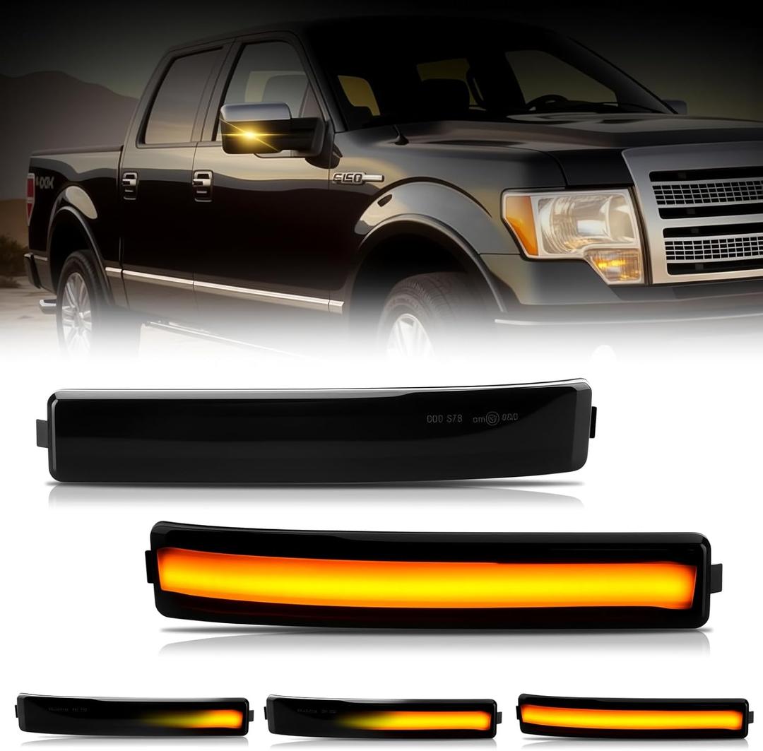D-Lumina Sequential LED Side Mirror Turn Signal Lights Smoked Lens for Fo'rd F150 2009-2014, F150 Raptor 2010-2014, Side Marker Blinker Mirror Light Replace Factory Amber Reflector Lamp, Pack of 2