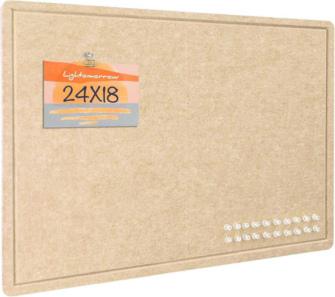 Bulletin Board, 24 x 18 inches Decorative Felt Pin Board, Cork Board Alternative for Wall, Foldable Photo Board with 20 Pushpins - Beige Brown