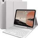 kenke for iPad 11/10th Gen Case with Keyboard 11/10.9 inch 2025 A16/2022, Detachable Wireless Bluetooth Keyboard Case Thin & Light with Built-in Left Side Pencil Holder, White Square Keycaps (Gray)