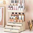 caktraie Bathroom Organizers and Storage - 3 Drawers 2 Tier Makeup Organizer, Cosmetic Storage Drawer for Dresser Countertop and Bathroom Vanity for Large Skincare, Perfume, Cream White