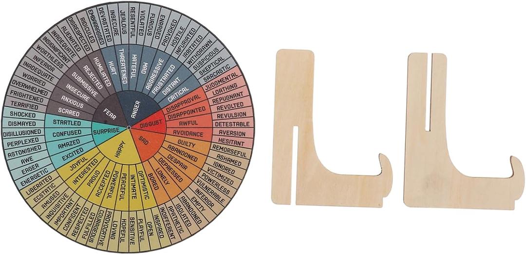 DOITOOL Feeling Wheel Office Decor Mood Science Chart Therapy Decor Wooden Emotion Wheel