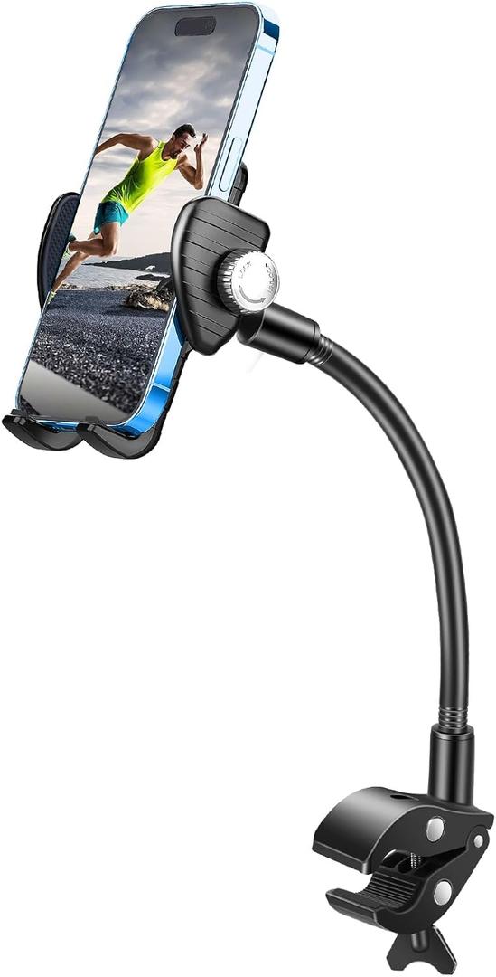 EEEKit Gooseneck Bike Phone Holder, Universal Handlebar Phone Mount Clamp for Wheelchair, Mic Stand, Indoor Cycling Bike, Compatible with 4.7-7.0in Smartphones