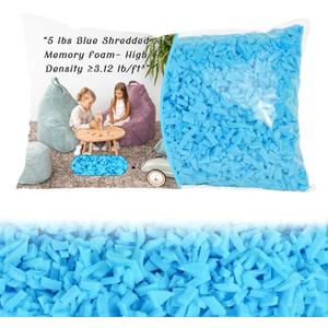 Bean Bag Filler - 5lbs Shredded Memory Foam Filling, High Density 3.12 lb/ft, Blue Pillow Stuffing for Bean Bag Chair, Couch Cushion, Dog Bed, Stuffed Animals, DIY, Non-Toxic & Hypoallergenic