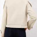 Imily Bela Womens Lapel Trench Coat Double Breasted Cropped Jacket Casual Outwear with Belt (Beige)