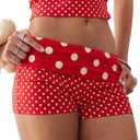 Mxiqqpltky Polka Dot Foldover Shorts for Women Low Waist Bodycon Mini Shorts Y2k Striped Fold Over Pajama Bottoms Loungewear (Large, Red White)