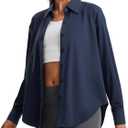 Libin Women's Sun Protection Shirts Long Sleeve UPF50+ Button Down Shirt Quick Dry Swim Beach Cover Up for Hiking Safari Navy 2XL