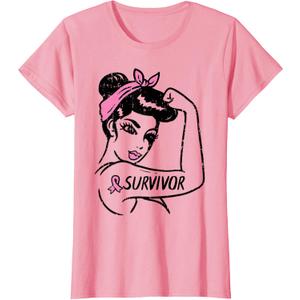 Breast Cancer Survivor Rosie Riveter Pink Awareness Women T-Shirt, 2XL