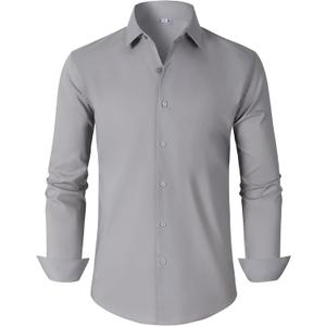 Mens Dress Shirts for Men Long Sleeve Wrinkle Free Button Down Shirt Formal Business Casual Shirts (Large, Grey)