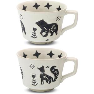 Ceramic Coffee Mug, 12 oz Novelty Unique Teacup with Handle, Stoneware Cup for Tea Mocha Latte Cappuccino Espresso (Set of 2, Fox and Bear)