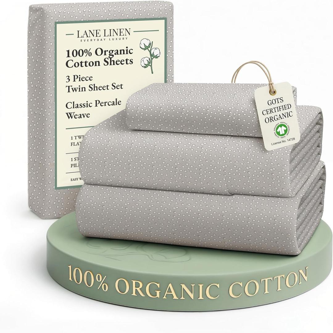 LANE LINEN Sustainably Produced 100% Organic Cotton Twin Bed Sheet Set, Soft & Breathable Naturally Cool Temperature Regulating Twin Sheet Set, Low Pilling Fade Resistant Bed Sheets- Snowdrop