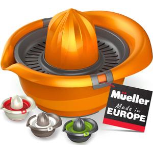 Mueller Citrus Lemon Orange Juicer, Hand Squeezer Rotation Press, Manual Juicer with Easy Pour Spout, European Made, Dishwasher Safe, Orange