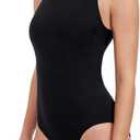 Profile by Gottex Tutti Frutti Womens High Neck Keyhole Back One Piece Stylish Bathing Suit with Tummy Control and Soft Cups (12, Black)