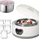 15W Yogurt Maker Machine, 1.2 L Automatic Stainless Steel Yogurt Maker with 5 Tight Seal Glass Jars, Auto Constant Temperature, PTC Heating, Home Yogurt Machine, Healthy Present