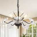 Luvkczc Black Chandelier,Vintage Flower Glass Pendant Light Fixture,Mid Century Ceiling Light Fixture for Dining Room, Kitchen, Living Room, Bedroom Hallway Porch,3 Lights