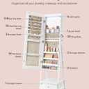SONGMICS LED Mirror Jewelry Cabinet Standing, Lockable Jewelry Armoire with Full-Length Mirror, Space-Saving Jewelry Organizer with Mirror, Drawer and Shelf, Gift Idea, Cloud White UJJC025W01