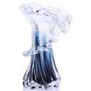 8.1" H Blue Ocean Wave Vase, Blown Glass Vase, Unique Modern Art Beautiful Hand Blown Coastal Centerpieces for Living Room, Bedroom, Office Desktop, Coffee Table, and Wedding Decorative (Small)