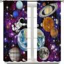 Astronaut Galaxy Curtains,Cartoon Solar System Universe Outer Space Planet Astronaut Earth Windows Treatments Rod Pocket Drapes for Kids Boys Teenage Living Room Bedroom 42x45inchNo Blackout