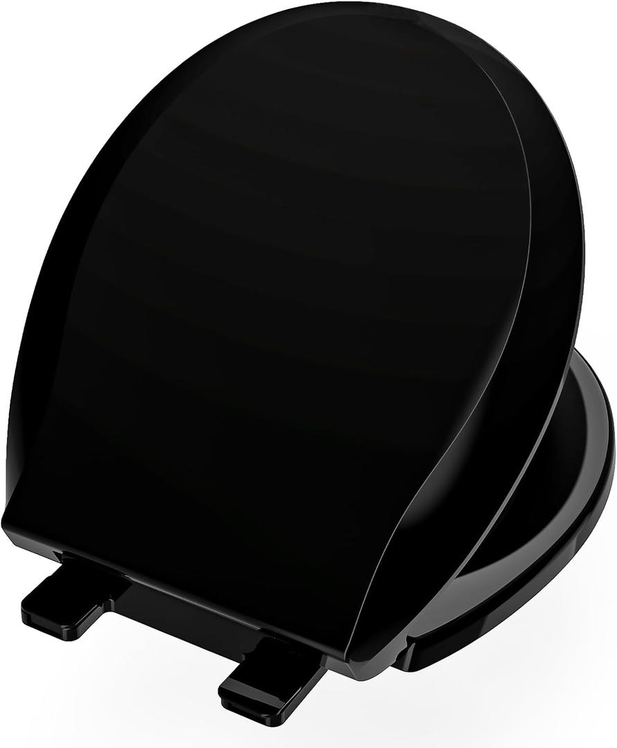 Black Toilet Seat Round 16.5 Inch, Toilet Lid Slow Close No- Noise Quiet Close, Easy Installation & Stay Clean, PP Material Safe, Black