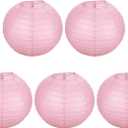 PATIKIL 8" Paper Lanterns, 5 Pcs Round Hanging Chinese/Japanese Lantern Decoration for Home Birthday Party Wedding Christmas Classroom Decor, Pink