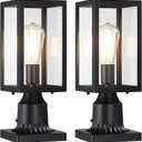 Outdoor Post Lights with Pier Mount Base, 2-Pack Modern Lamp Post Light Fixture Waterproof Pole Lights Outdoor Column Lights Exterior Post Lantern with Clear Glass for Garden Patio