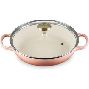 Le Creuset Enameled Cast Iron Signature Round Braiser with Glass Lid, 2.25 qt., Peche with Light Gold Knob