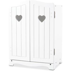 Melissa & Doug Mine to Love Wooden Play Armoire Closet for Dolls, Stuffed Animals - White (17.3H x 12.4W x 8.5D Assembled) - Wooden Pretend Play Closet, Doll Wardrobe
