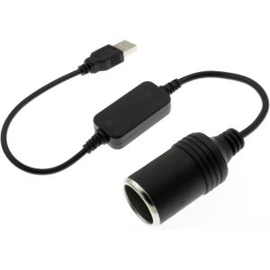 USB-A Male to 12V 8W Step-Up Car Cigarette Lighter Socket Adapter Cable | For dash cameras, GPS units, LED light strips and automotive electronics drawing no more than 8W 1FT