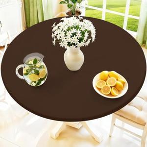 Moosfor Round Spandex Tablecloth, Elastic Fitted Waterproof Tablecloths for 25"-30" Tables, Stretch Washable Picnic Table Cover for Camping, Dining, Indoor and Outdoor, Coffee